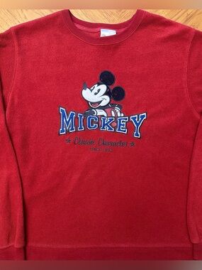 Vintage Disney Mickey Mouse Sweatshirt Sz M Fleece Crewneck Embroidered Pullover